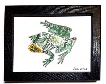 Fanciful Frog (W) - Vintage Postage Stamp Collage Art