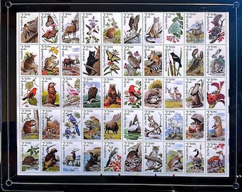 North American Wildlife Collectible Postage Stamp Framed Artwork