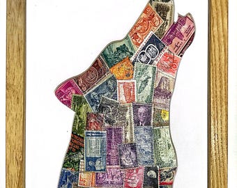 Wolf's Head on Howl - Vintage Postage Stamp Collage Art