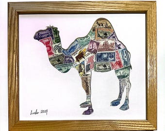 Ship of the Desert (Camel) - Vintage Postage Stamp Collage Art