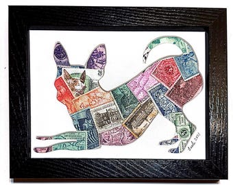 Chihuahua Time! - Vintage Postage Stamp Collage Art