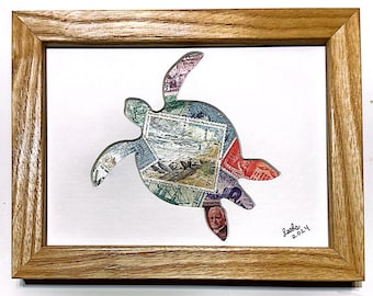 Sea Turtle Showing Off - Vintage Postage Stamp Collage Art