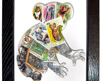 Kuddly Koala (E) - Vintage Postage Stamp Collage Art