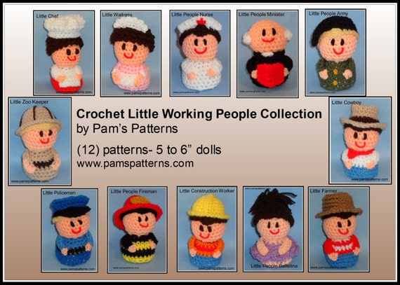 Marty Fielding Chaiselong Moden Crochet Little Working People Dolls Ballerina Cowboy | Etsy