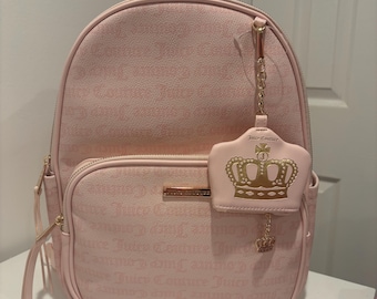 Juicy Couture Pink Backpack with Crown Keychain
