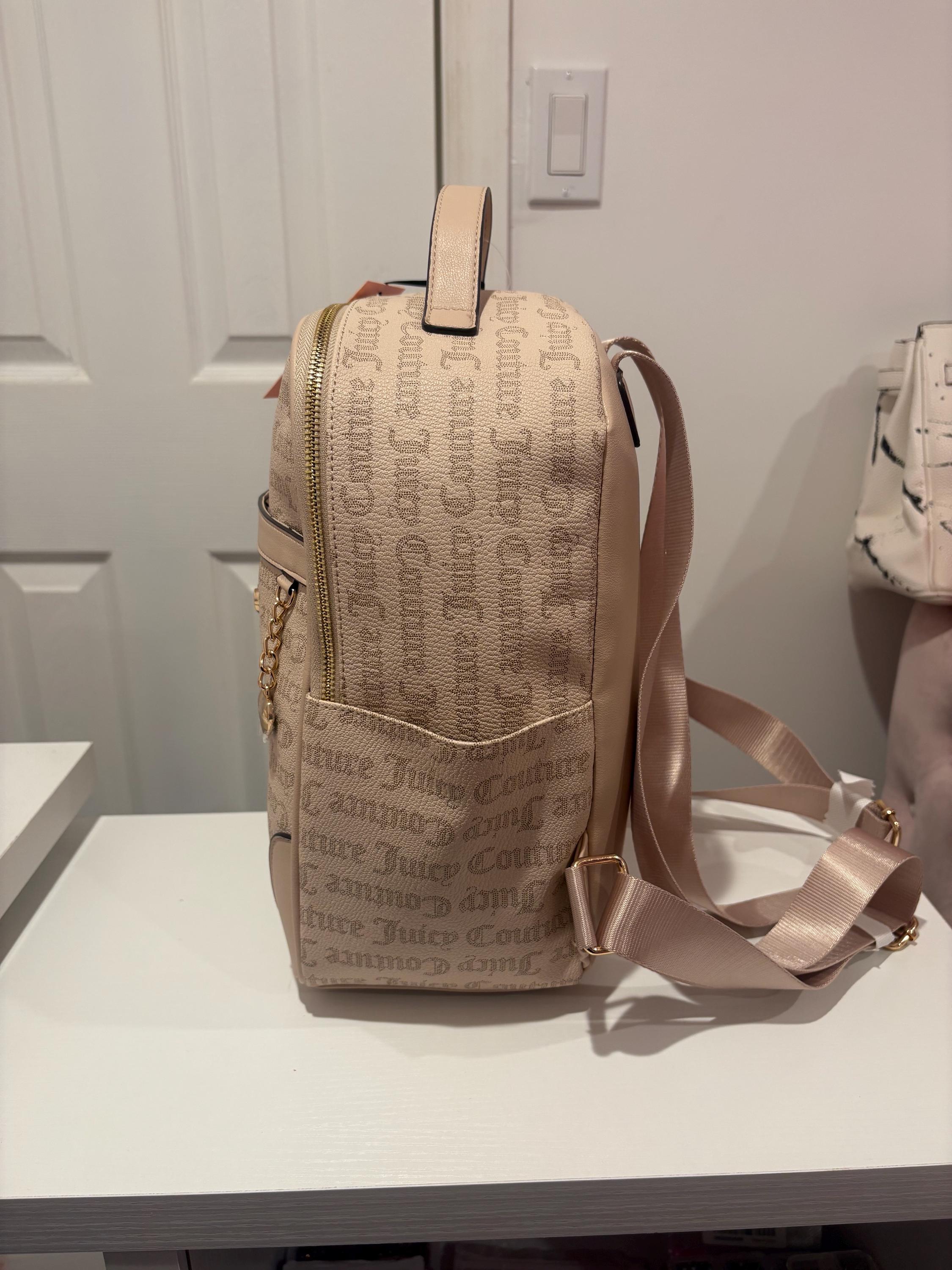 JUICY COUTURE sandstone with blush cool color full size backpack JUICY COUTURE dusty blush embossed mini backpack &... | Depop main image 3