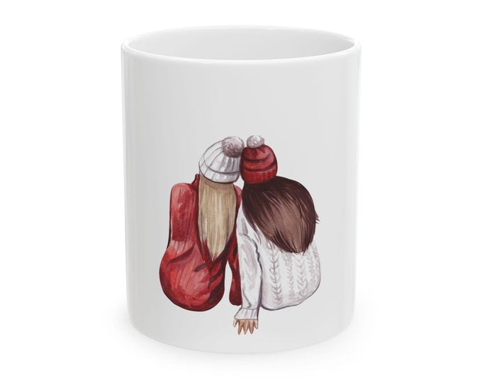 Cozy Friendship Ceramic Mug, Perfect Gift for Friends, Hot Cocoa Lover, Cute Mug for Winter, Personalized Friendship Mug