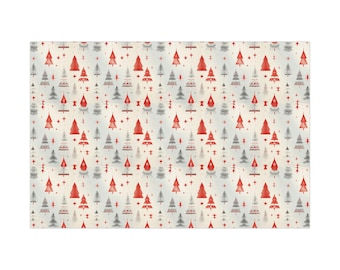 Festive Christmas Gift Wrap, Holiday Wrapping Paper for Presents, Red Trees and Stars Design, Seasonal Gift Wrap, Eco-Friendly Packaging