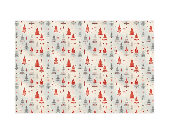 Festive Christmas Gift Wrap, Holiday Wrapping Paper for Presents, Red Trees and Stars Design, Seasonal Gift Wrap, Eco-Friendly Packaging