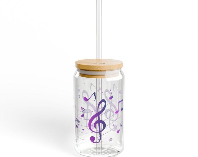 Musical Notes Sipper Glass, 16oz - Perfect Gift for Music Lovers, Reusable Drink Jar, Eco-Friendly Straw Cup, Home Bar Decor