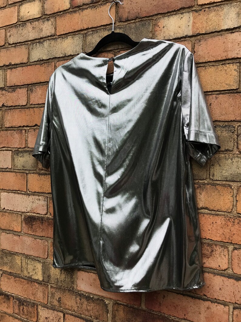 80s vintage silver chrome metallic blouse size small