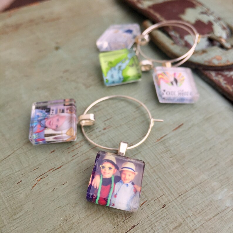 Custom Photo Wine Charm Party Favors 15mm Squares Custom or Personalized Image Use as Many Images as You'd Like image 3