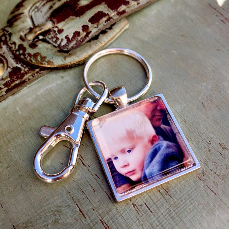 Custom Photo Keychain Glass Photo Keychain with Purse Key Clip Set in Silver Tray image 9