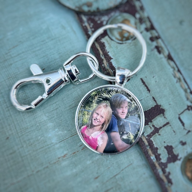 Custom Photo Keychain Glass Photo Keychain with Purse Key Clip Set in Silver Tray image 6