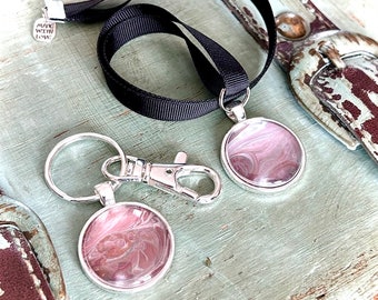 Painting Keychain or Bookmark - Pink Series - Original Acrylic Painting Under Glass - One of a Kind OOAK