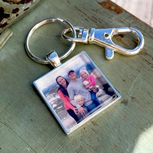 Custom Photo Keychain Glass Photo Keychain with Purse Key Clip Set in Silver Tray image 5