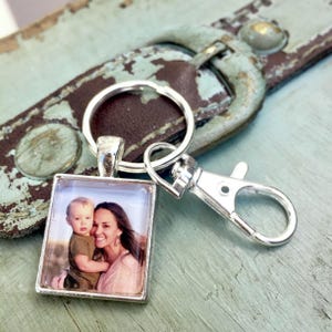 Custom Photo Keychain Glass Photo Keychain with Purse Key Clip Set in Silver Tray image 7