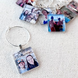 Custom Photo Glass Wine Charms - 20mm or 7/8 inch - Silver or Gold - Fits Coffee Mugs, Tea Cups or Wine Glasses
