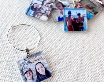 Custom Photo Glass Wine Charms - 20mm or 7/8 inch - Silver or Gold - Fits Coffee Mugs, Tea Cups or Wine Glasses