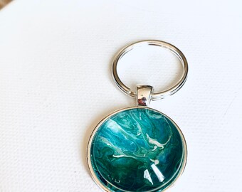 Painting in a Pendant - Original Acrylic Painting Inside Beautiful Glass and Silver Pendant  Or keychain - One of a Kind OOAK