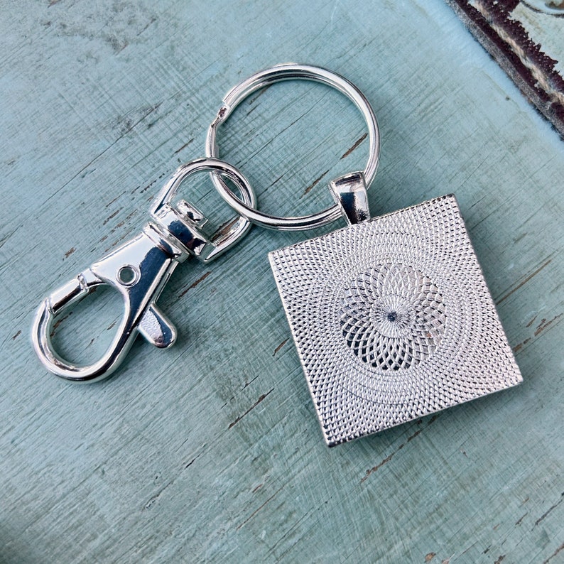 Custom Photo Keychain Glass Photo Keychain with Purse Key Clip Set in Silver Tray image 2