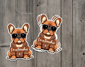 Frenchie Dog stickers, Bulldog stickers, Glossy stickers,  Laptop Sticker, Die Cut Stickers,  Dog with sunglasses stickers