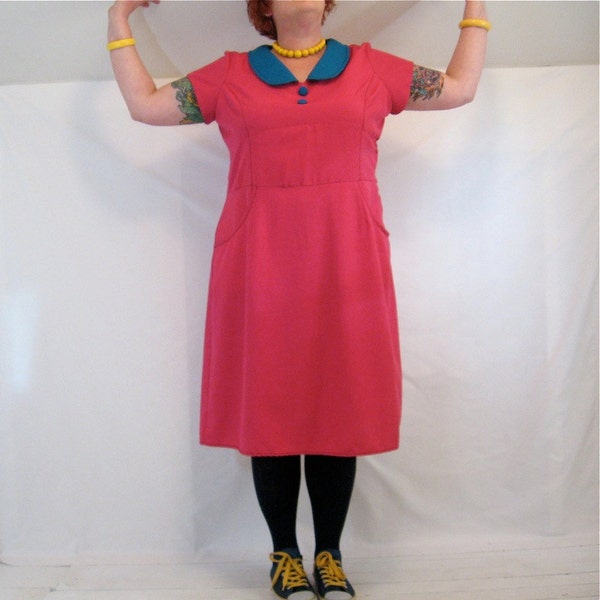 GoTo Dress - plus size - magenta and cyan blue peter pan collar - 52B-45W-56H