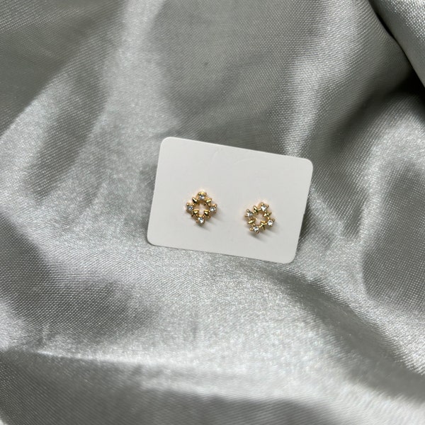 Felicity - Diamanté Gold Square Earrings, Non-Tarnish Stainless Steel, cubic zirconia, Luxury, perfect gift for her