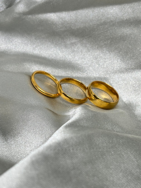 Anello Donna Placcato Oro 18k - Fascia Solida In Acciaio Inox 316L Con Perline A Sfera, Larghezza 2/3mm