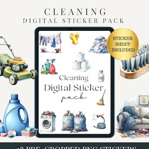 Digital Cleaning Stickers for Goodnotes |Sticker Notes PNG | PNG Digital Stickers| Goodnotes Planner sticker| pre-cropped stickers | Clipart