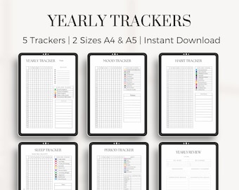 Yearly Trackers PRINTABLE | Journal Pages | Mood Tracker |  Printable  Journal Pages | Digital Planner Pages |  A4 & A5 Size | Budget