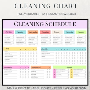 BEWERKBARE schoonmaakplanner, ADHD-schoonmaakplanner, huishoudelijke klusjestabel, schoonmaakchecklist, download pdf, kleurrijk schoonmaakschema