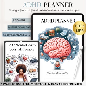 PLR ADHD Digital Planner for iPad | Goodnotes + Android |  Adult ADHD daily planner | self care & habit tracker with master resell rights