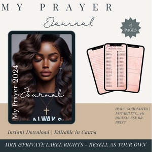 PLR Digital Journal, Bible Study Guide Canva Journal Template for women, bible journal,Bible Study Prayer Journal, MRR, Christian MRR resell