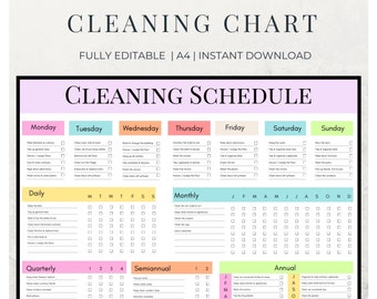 EDITABLE Cleaning Planner, ADHD Cleaning Planner, Household Chores Chart, Cleaning Checklist,  Download PDF, Colorful Cleaning chart