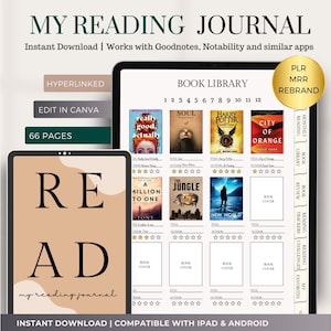 Diario di lettura digitale / Recensione di libri e monitoraggio della biblioteca per Goodnotes / Registro di lettura digitale / Scaffale / Pianificatore di lettura per iPad / PLR