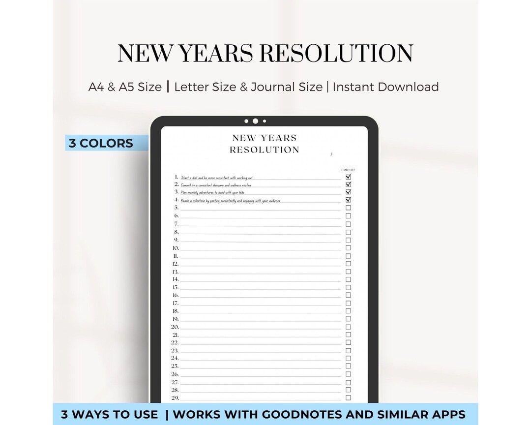 New Year Resolutions Printable: Minimalist A4/A5 (digital Download ...