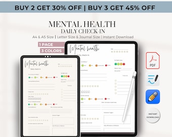 Suivi de la santé mentale, journal quotidien de soins personnels, liste de contrôle de l'humeur, journal de bien-être imprimable, PDF imprimable sur la santé mentale, page de journal