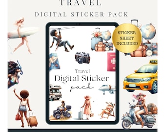Travel Stickers | Digital Sticker Book | Goodnotes Stickers | Goodnotes Planner Stickers | Ipad Stickers| Png Stickers|Pre cropped stickers