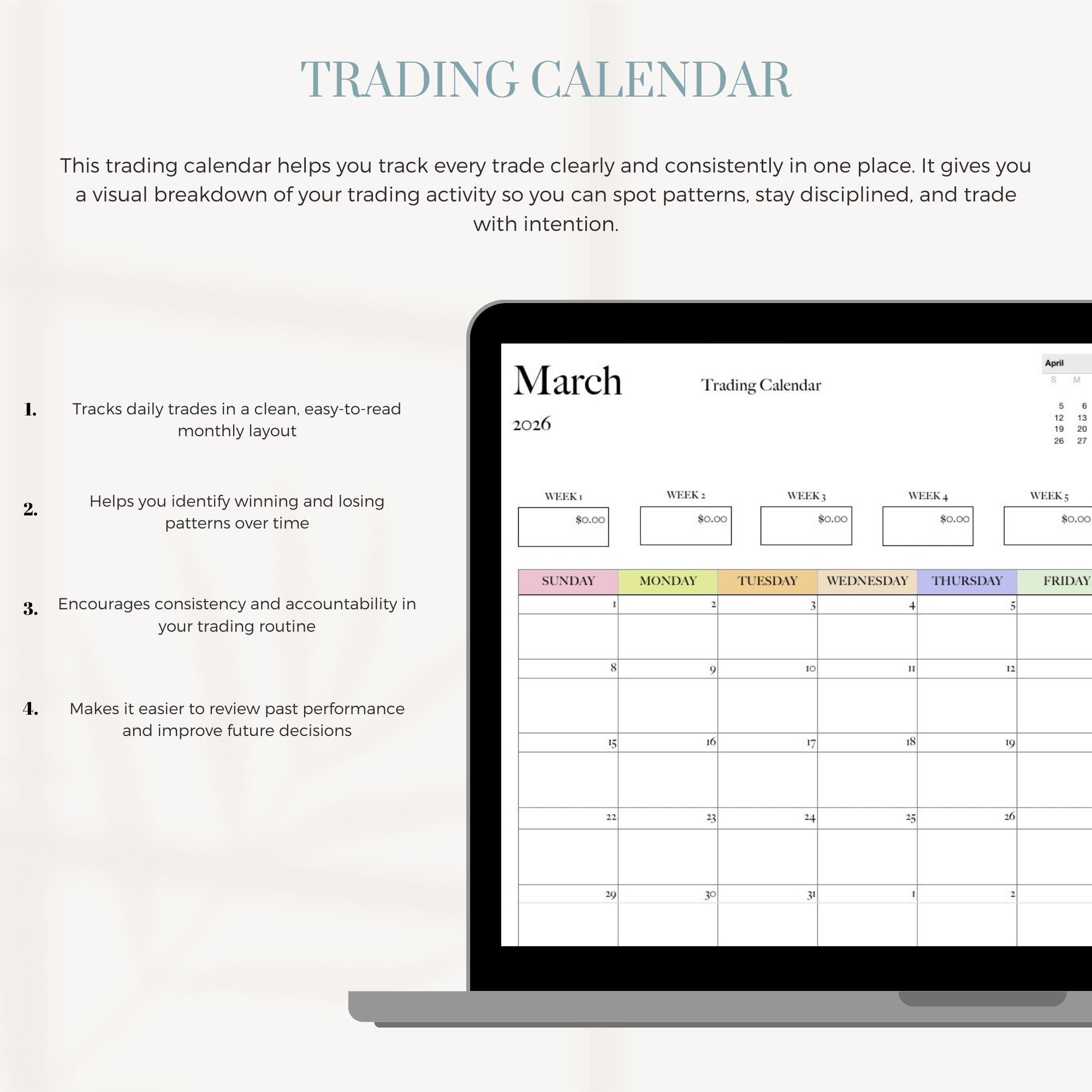 Trading Calendar | Digital Trading Journal | Auto Calculating Profit ...