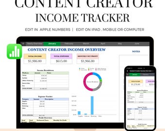 Content Creator Income Tracker | Apple Numbers Budget Template | Monthly Income & Expense Tracker | Influencer Finance Planner | Digital Dow