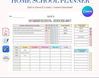 Homeschool Planner Printable | Editable Canva Homeschool Checklist | Daily Routine & Weekly Schedule | Kids School Organizer PDF | GoodNotes