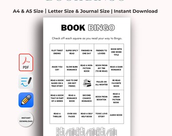 Book Bingo | READING TRACKER |  PRINTABLE Journal Page  | Reading Journal | Reading Game | Book Tracker | Reading challenge