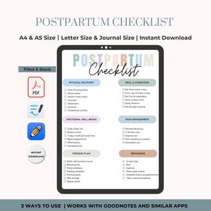 Postpartum Template, Birth Plan Printable,  Postpartum  PRINTABLE checklist, Postpartum Template Simple,  Editable PDF , Filled and Blank