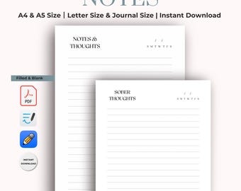 Notes Page Printable page,  Planner Insert Lined Note Paper Planner Writing Paper Printable Ideas Page PDF A4 Letter Size , Brain Dump