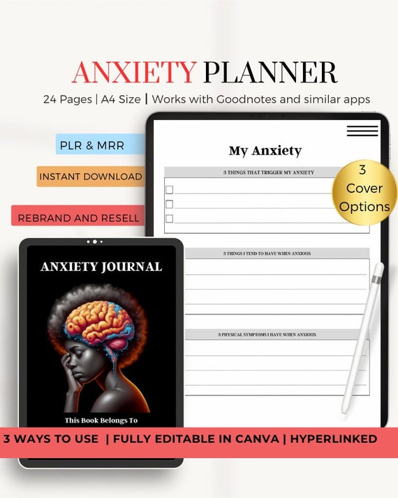 Anxiety Planner for iPad | Goodnotes | Android | Daily Anxiety planner | Digital self care & habit tracker with | PLR |Master Resell rights