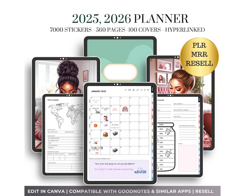 Ultimate PLR MRR Digital Planner 2025-2026 | Ready-to-Use GoodNotes Planner with Resell rights | Digital Stickers Included | Notability