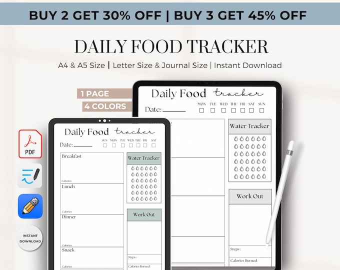 Mindful Eating Journal | Printable Daily Food Diary | Weight Loss Calorie Tracker | Food Dairy ...