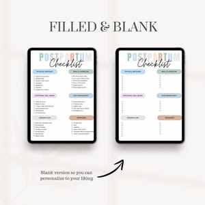 Postpartum Template, Birth Plan Printable,  Postpartum  PRINTABLE checklist, Postpartum Template Simple,  Editable PDF , Filled and Blank