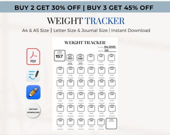 Printable Weight Loss Tracker: A4, A5 Fitness Journal (PDF)